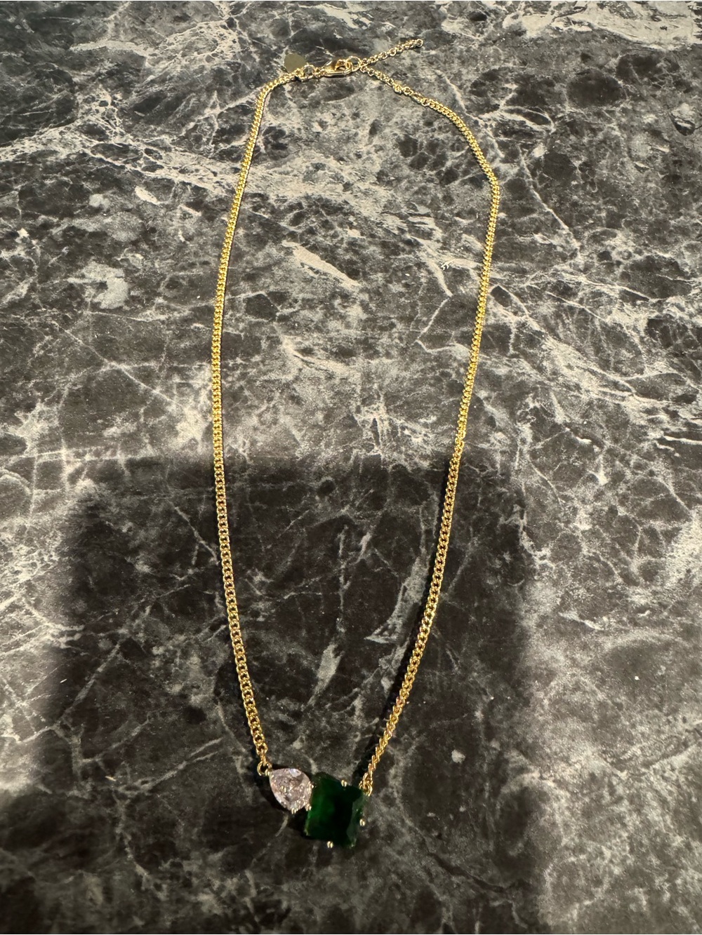 Express Gold-Tone Necklace with Green and Clear Stones